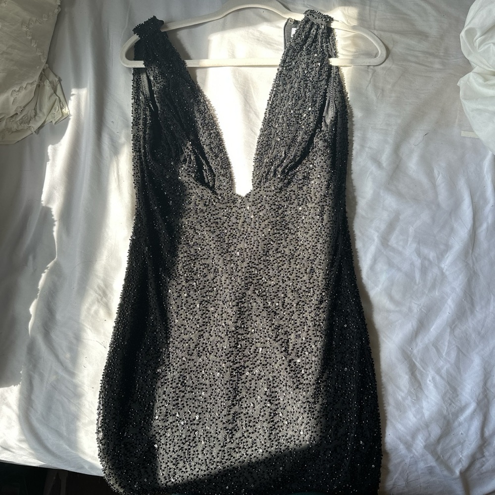 oh polly black mini dress